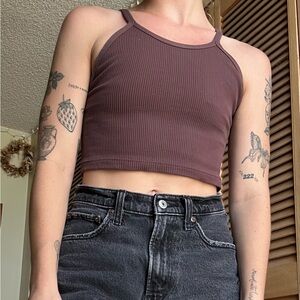 Free People FP Movement Happiness Runs Long Crop Tank in Burgundy, Size XS/Small